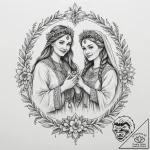 Tattoo sketch: a scene of a joyous slavic wed… – tattoo sketch (№1754955389_0, 11.08.2025 23:36) — tattoovalue.net