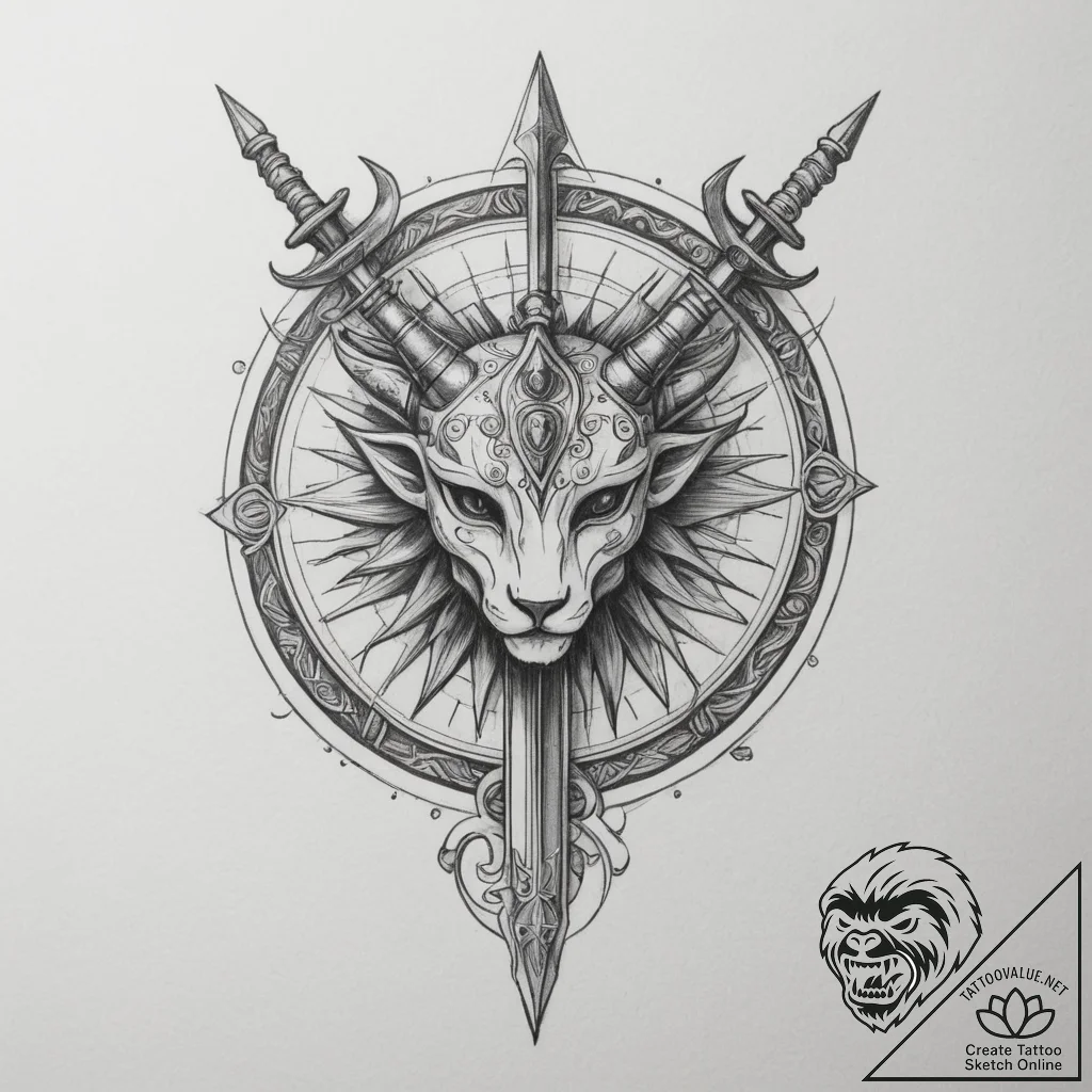Tattoo sketch a zodiac glyph with subtle taro... - tattoo sketch (№1754955793_0, 11.08.2025 23:43) — tattoovalue.net