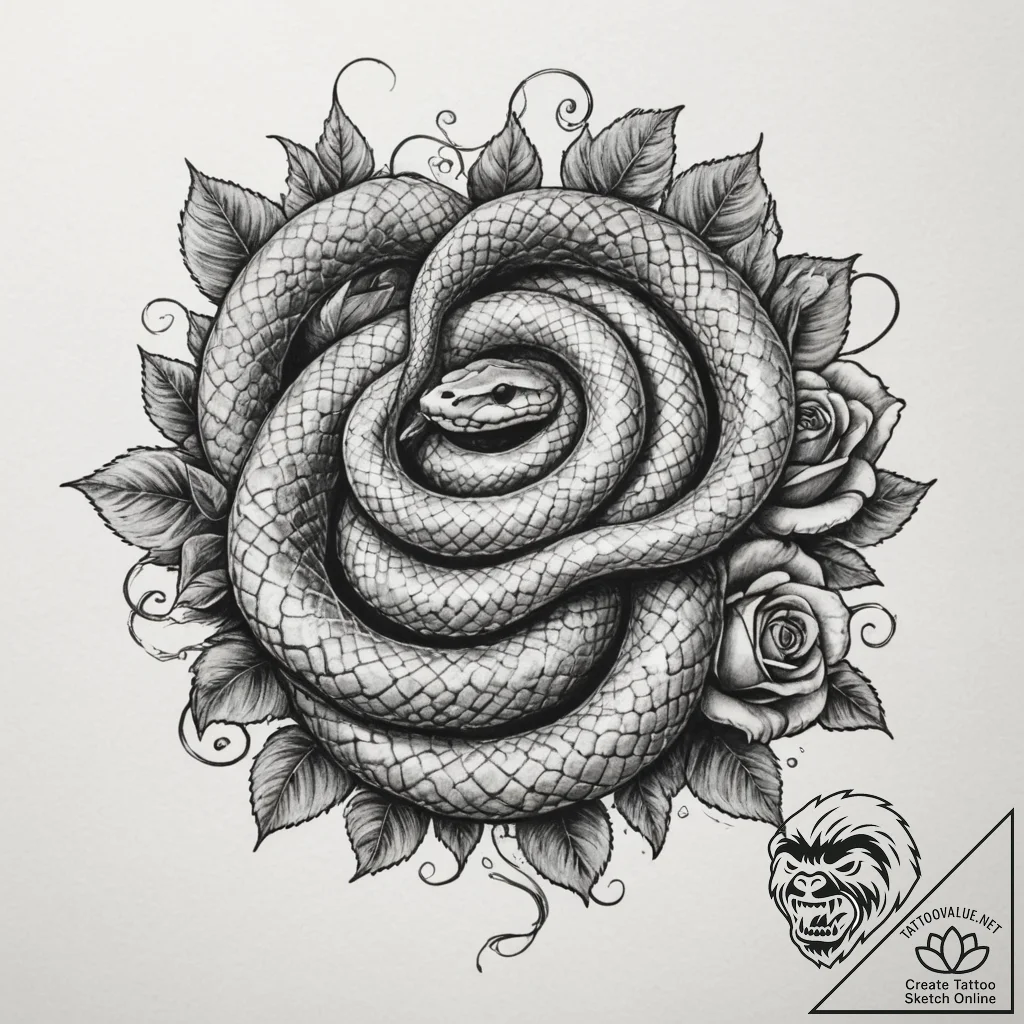 A detailed shot of a coiled snake., ink illus... - tattoo sketch (№1754956797_0, 11.08.2025 23:59) — tattoovalue.net