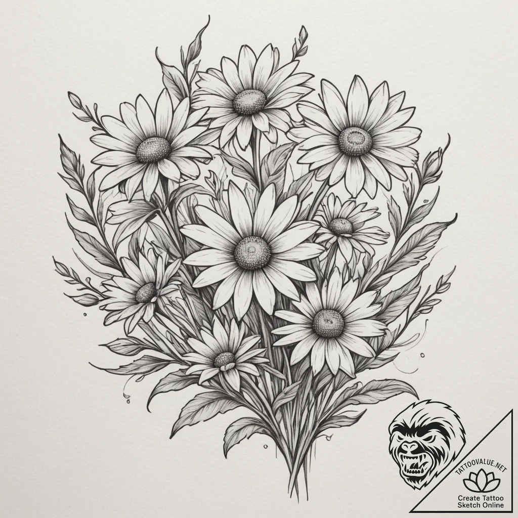 Tattoo sketch a field of daisies with a gentl... - tattoo sketch (№1754956996_0, 12.08.2025 00:03) — tattoovalue.net
