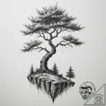 A shot of a lone tree on a cliff, battered by… – tattoo sketch (№1754957393_0, 12.08.2025 00:09) — tattoovalue.net