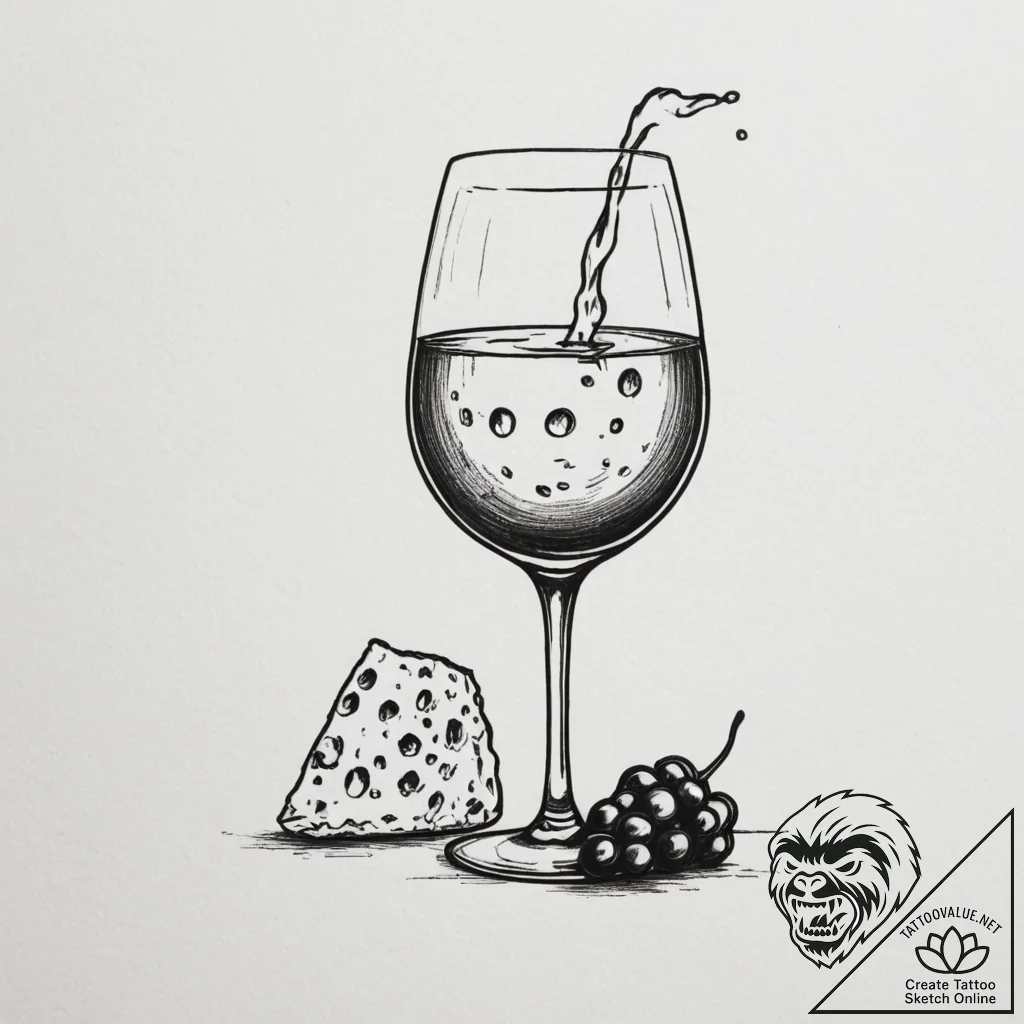 Tattoo design 'wine glass' on one, 'cheese' o... - tattoo sketch (№1754957591_0, 12.08.2025 00:13) — tattoovalue.net
