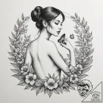 Tattoo design: a peaceful scene of mokosh ten… – tattoo sketch (№1754959373_0, 12.08.2025 00:42) — tattoovalue.net