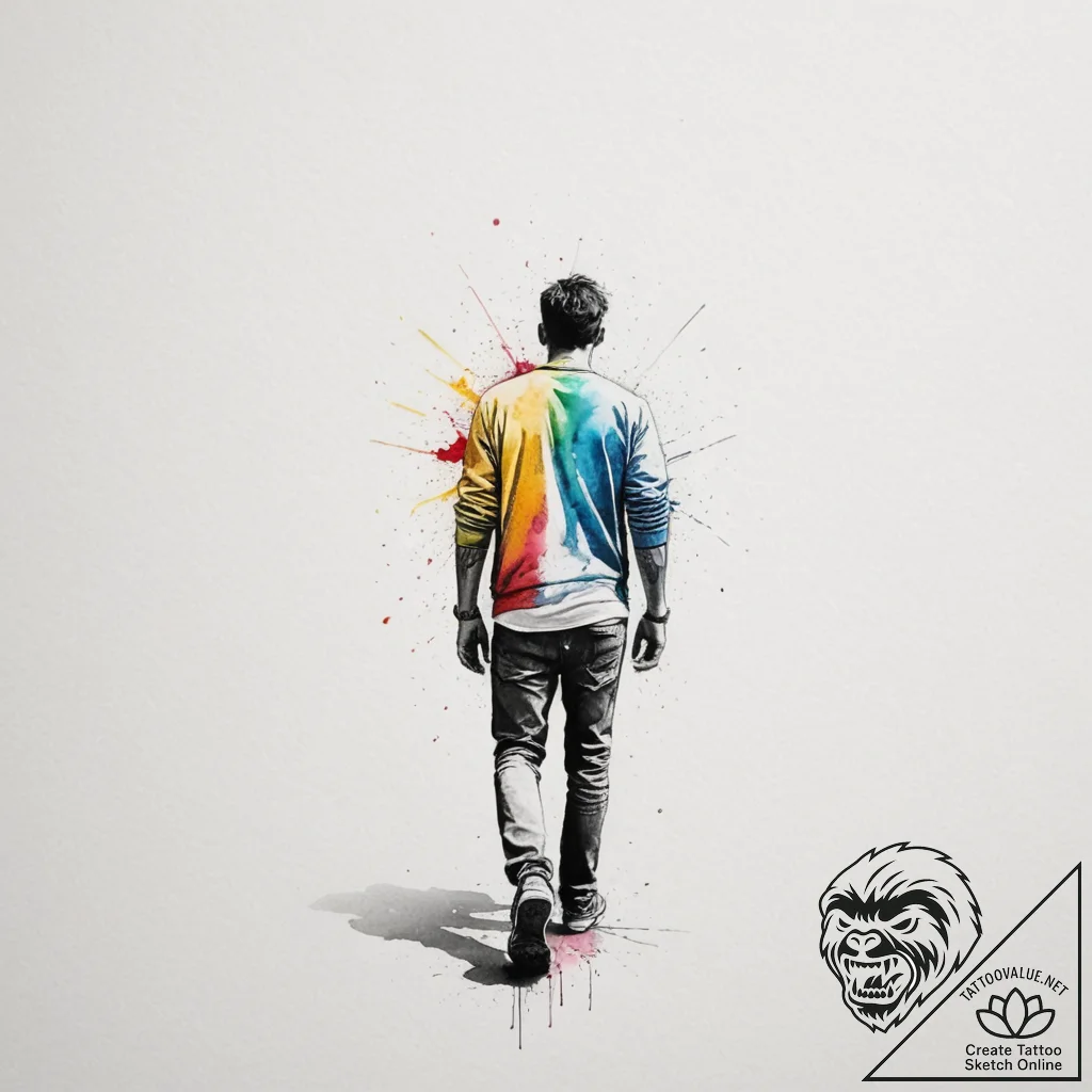 A cinematic shot of a person walking away dow... - tattoo sketch (№1754959573_0, 12.08.2025 00:46) — tattoovalue.net