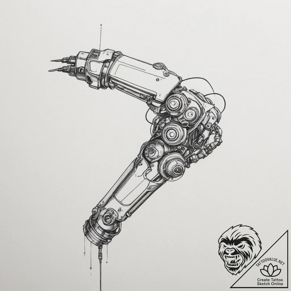 Tattoo sketch a robotic arm with exposed wire... - tattoo sketch (№1754961380_0, 12.08.2025 01:16) — tattoovalue.net