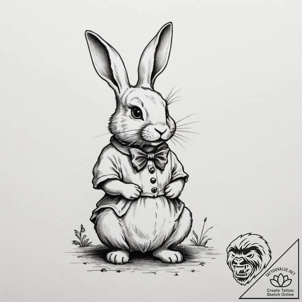 The white rabbit from alice in wonderland - tattoo sketch (№1754961983_0, 12.08.2025 01:26) — tattoovalue.net