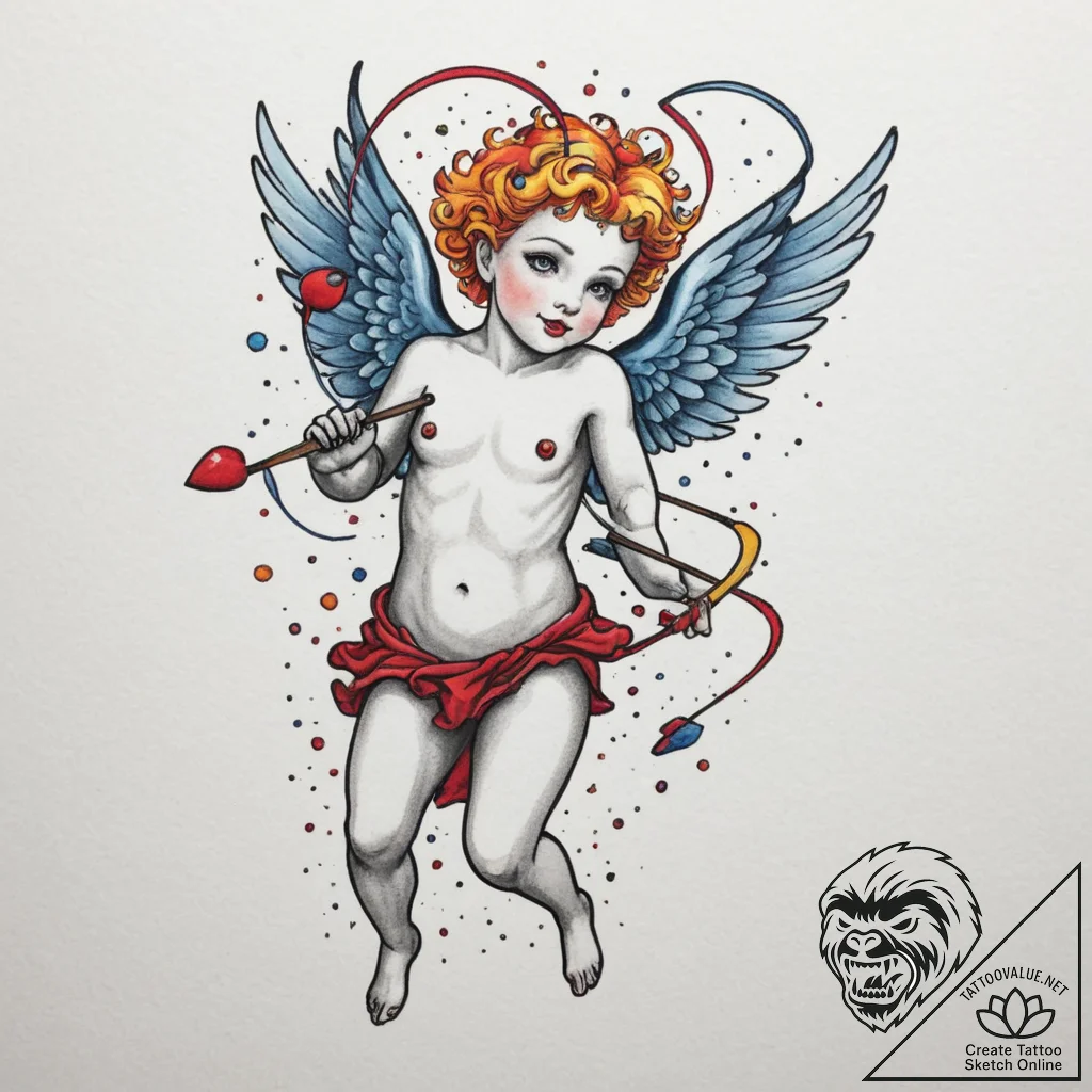 Cupid, tattoo sketch design, new school tatto... - tattoo sketch (№1754962385_0, 12.08.2025 01:33) — tattoovalue.net