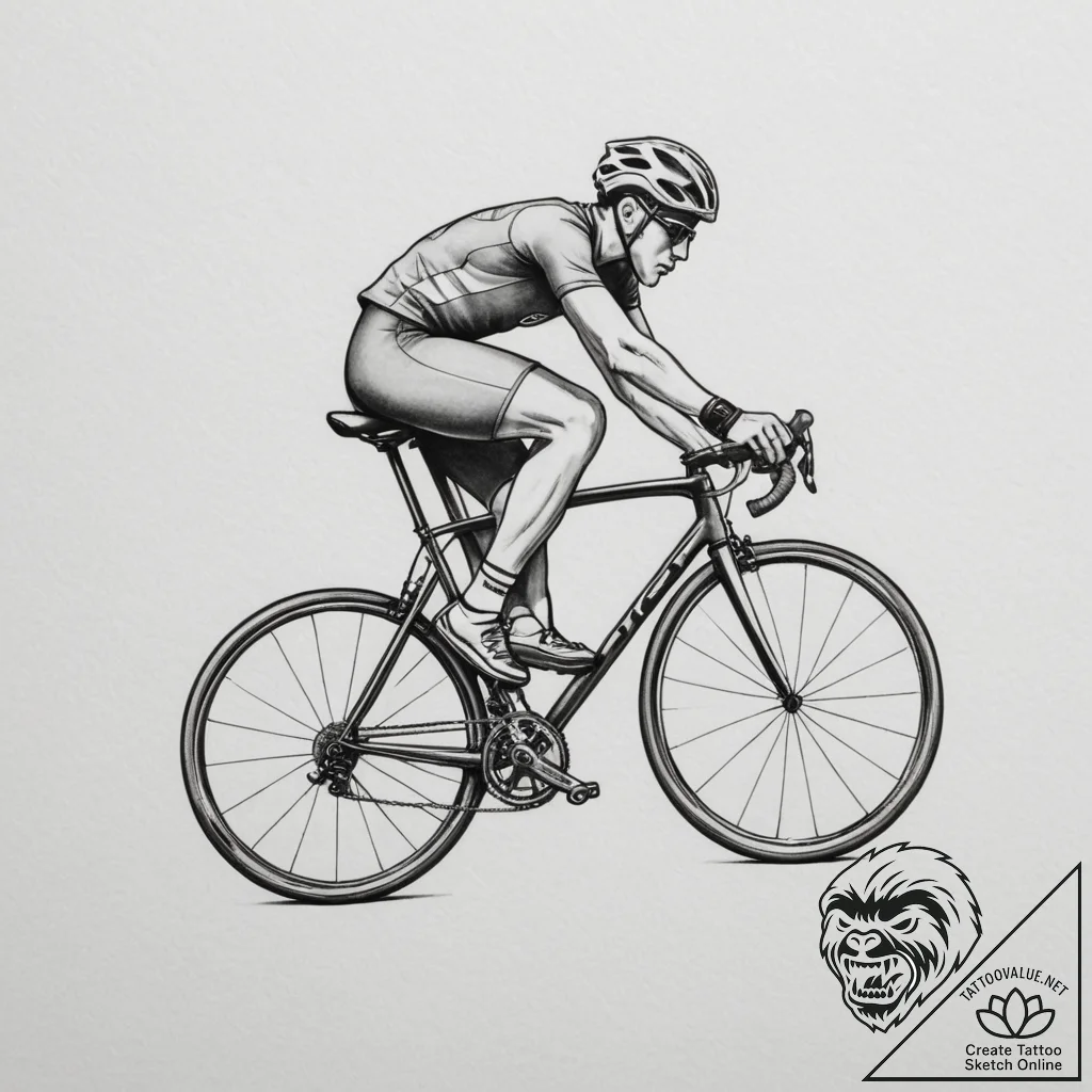 A shot of a professional cyclist in a peloton... - tattoo sketch (№1754962984_0, 12.08.2025 01:43) — tattoovalue.net