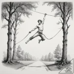 A shot of a person slacklining between two tr… – tattoo sketch (№1754963184_0, 12.08.2025 01:46) — tattoovalue.net