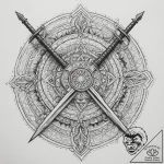 Tattoo design a shield with two crossing swor… – tattoo sketch (№1754963384_0, 12.08.2025 01:49) — tattoovalue.net