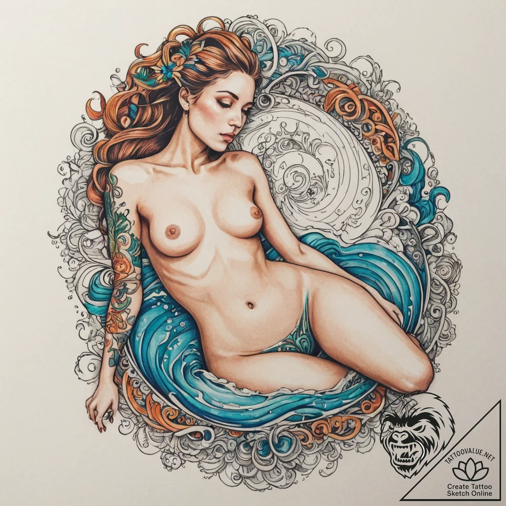 A high-angle shot of a swimmer in a lap pool,... - tattoo sketch (№1754964797_0, 12.08.2025 02:13) — tattoovalue.net