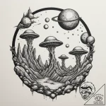 Tattoo sketch an alien landscape with strange… – tattoo sketch (№1754965200_0, 12.08.2025 02:20) — tattoovalue.net