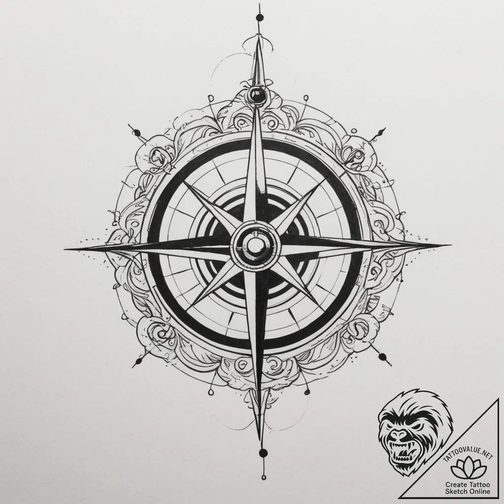 Tattoo sketch a minimalist compass with a hid... - tattoo sketch (№1754965399_0, 12.08.2025 02:23) — tattoovalue.net