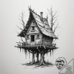 Baba yaga’s hut on chicken legs – tattoo sketch (№1754965598_0, 12.08.2025 02:26) — tattoovalue.net