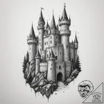 Medieval castle siege, concept art for tattoo… – tattoo sketch (№1754966210_0, 12.08.2025 02:36) — tattoovalue.net