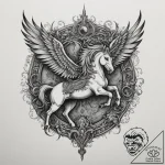 A carousel of mythical creatures (griffin, un… – tattoo sketch (№1754966812_0, 12.08.2025 02:46) — tattoovalue.net