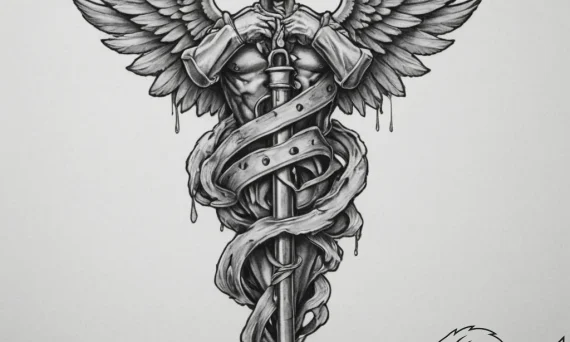 Tattoo sketch a military medic's caduceus int... - tattoo sketch (№1754967414_0, 12.08.2025 02:56) — tattoovalue.net