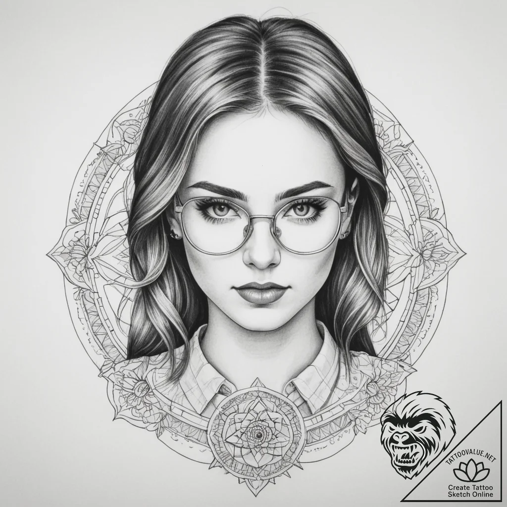 An intense portrait of a female programmer, c... - tattoo sketch (№1754967613_0, 12.08.2025 03:00) — tattoovalue.net