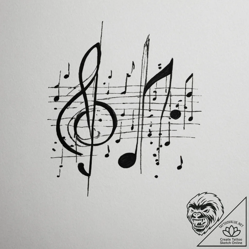 Tattoo design two halves of a musical score o... - tattoo sketch (№1754968823_0, 12.08.2025 03:20) — tattoovalue.net
