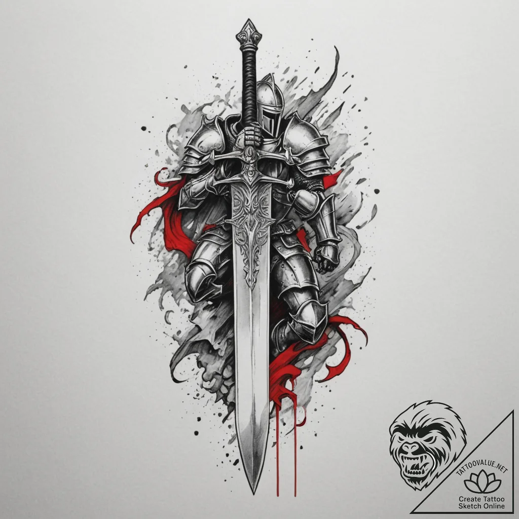 Tattoo design a knight's sword plunged into t... - tattoo sketch (№1754969019_0, 12.08.2025 03:23) — tattoovalue.net