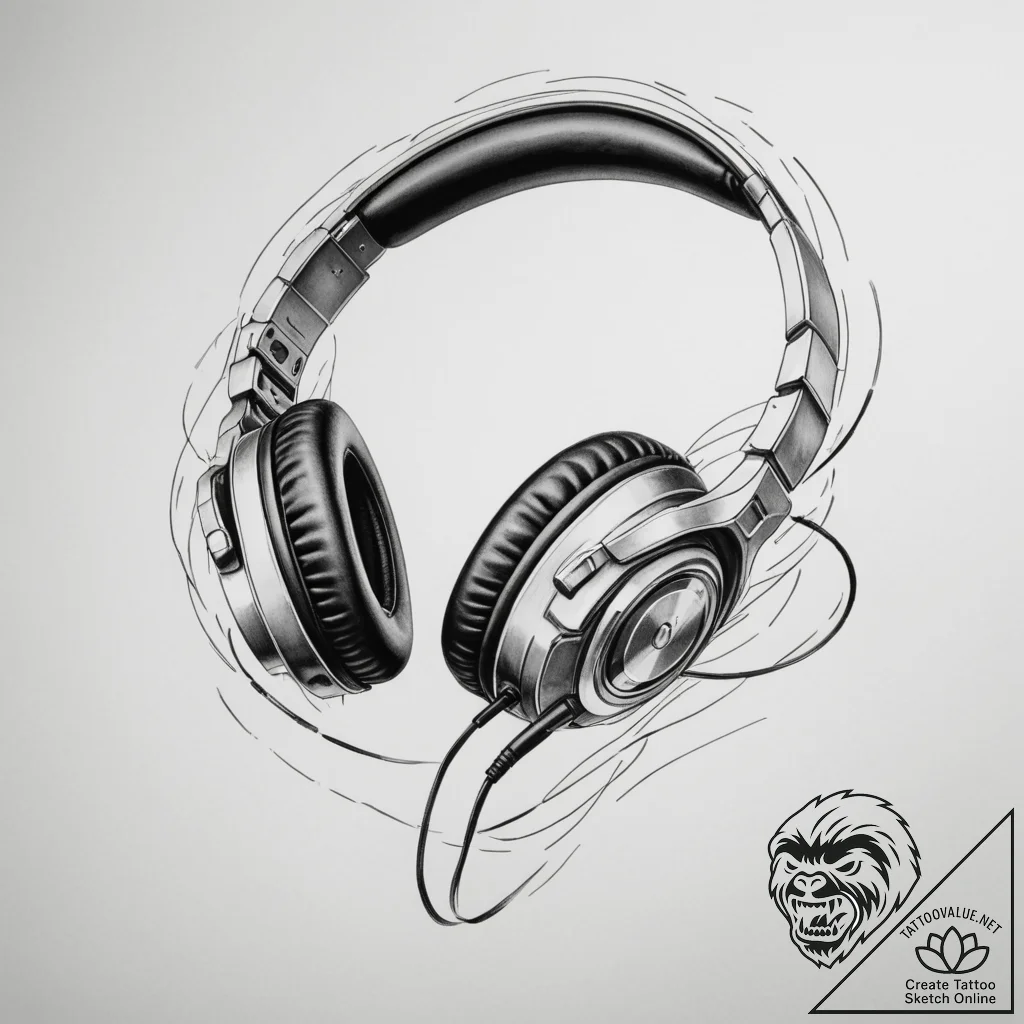 Tattoo design a gaming headset with wires sub... - tattoo sketch (№1754970419_0, 12.08.2025 03:46) — tattoovalue.net