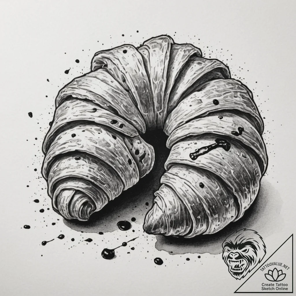 A close-up of a freshly baked croissant, show... - tattoo sketch (№1754970617_0, 12.08.2025 03:50) — tattoovalue.net