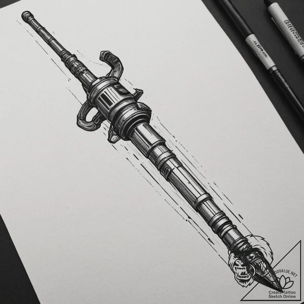A lightsaber, artistic tattoo sketch, on a cl... - tattoo sketch (№1754972421_0, 12.08.2025 04:20) — tattoovalue.net