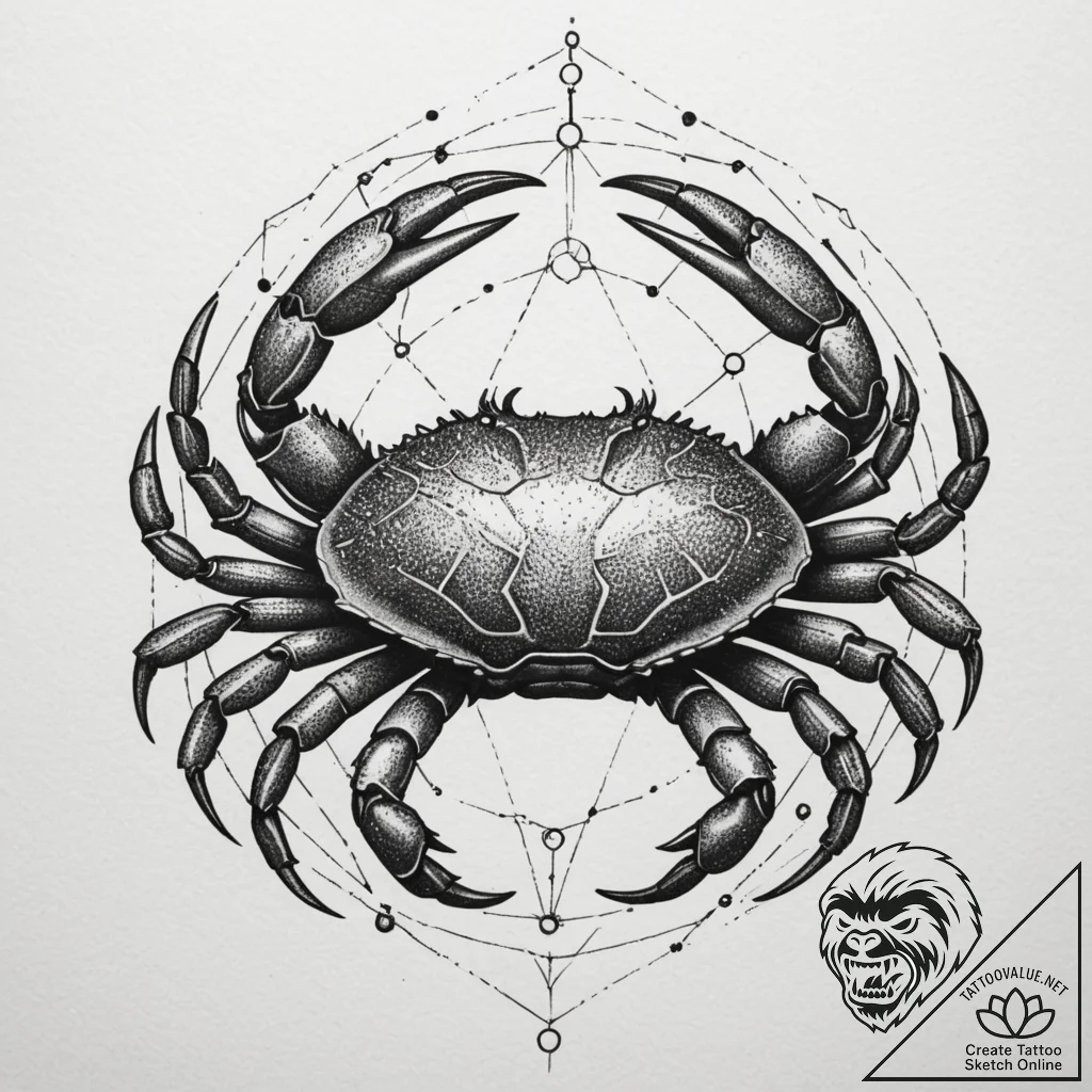Tattoo design a cancer crab, its shell as a b... - tattoo sketch (№1754973015_0, 12.08.2025 04:30) — tattoovalue.net