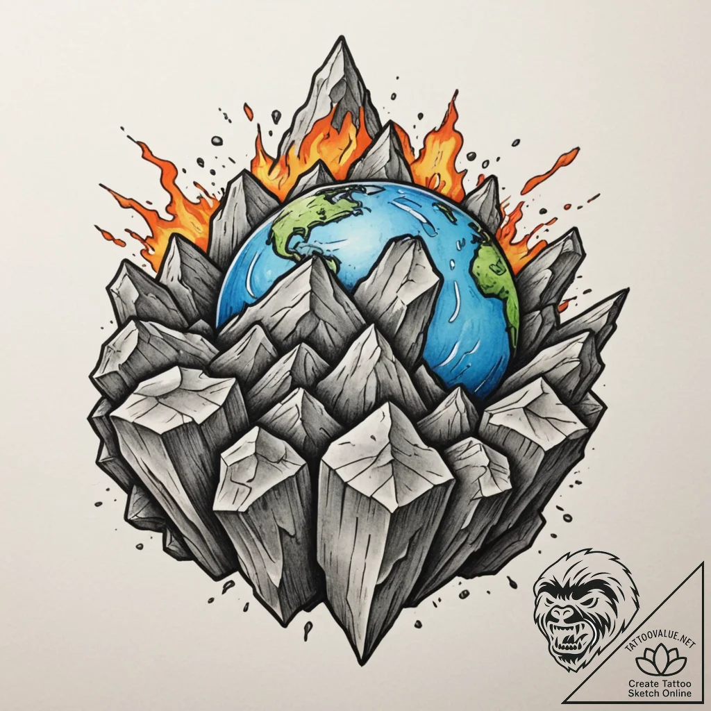 Tattoo sketch an earth tremor causing rocks t... - tattoo sketch (№1754973417_0, 12.08.2025 04:36) — tattoovalue.net