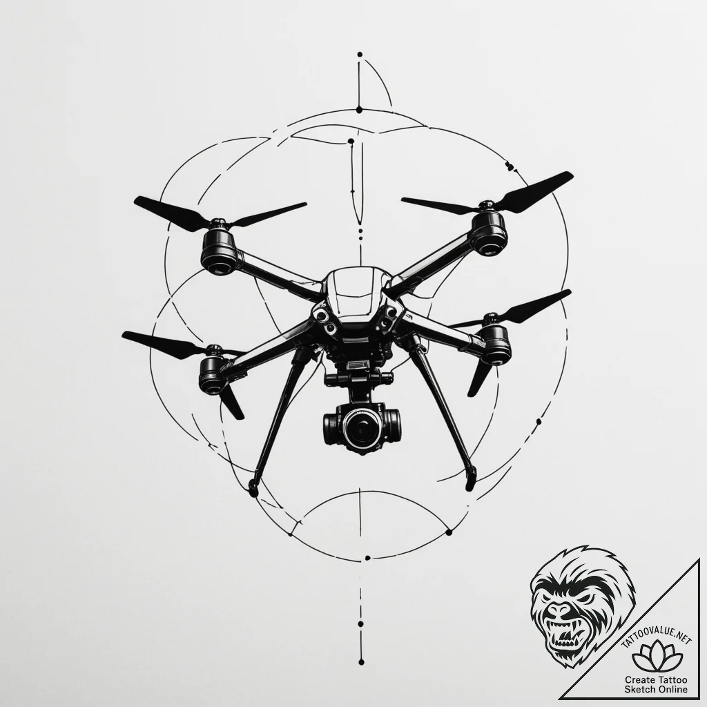 Tattoo sketch a stylized drone silhouette wit... - tattoo sketch (№1754974821_0, 12.08.2025 05:00) — tattoovalue.net