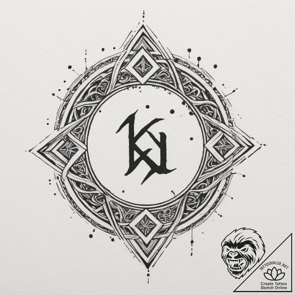 132. tattoo design: a "klad" rune with intric... - tattoo sketch (№1754976822_0, 12.08.2025 05:33) — tattoovalue.net