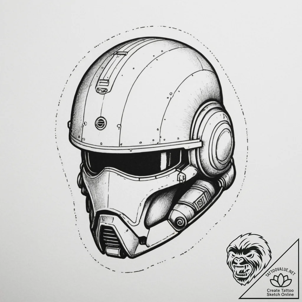Tattoo sketch a stylized combat helmet subtly... - tattoo sketch (№1754977022_0, 12.08.2025 05:37) — tattoovalue.net