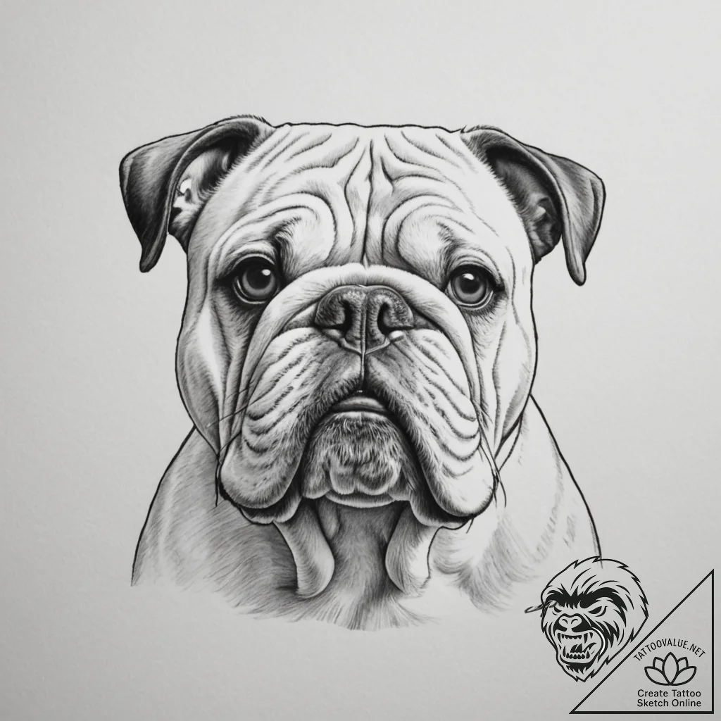 Bulldog, artistic tattoo sketch, on a clean w... - tattoo sketch (№1754977219_0, 12.08.2025 05:40) — tattoovalue.net