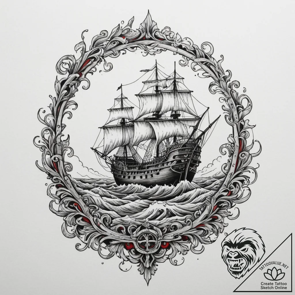 The eerie beauty of a shipwreck visible just... - tattoo sketch (№1754977416_0, 12.08.2025 05:43) — tattoovalue.net