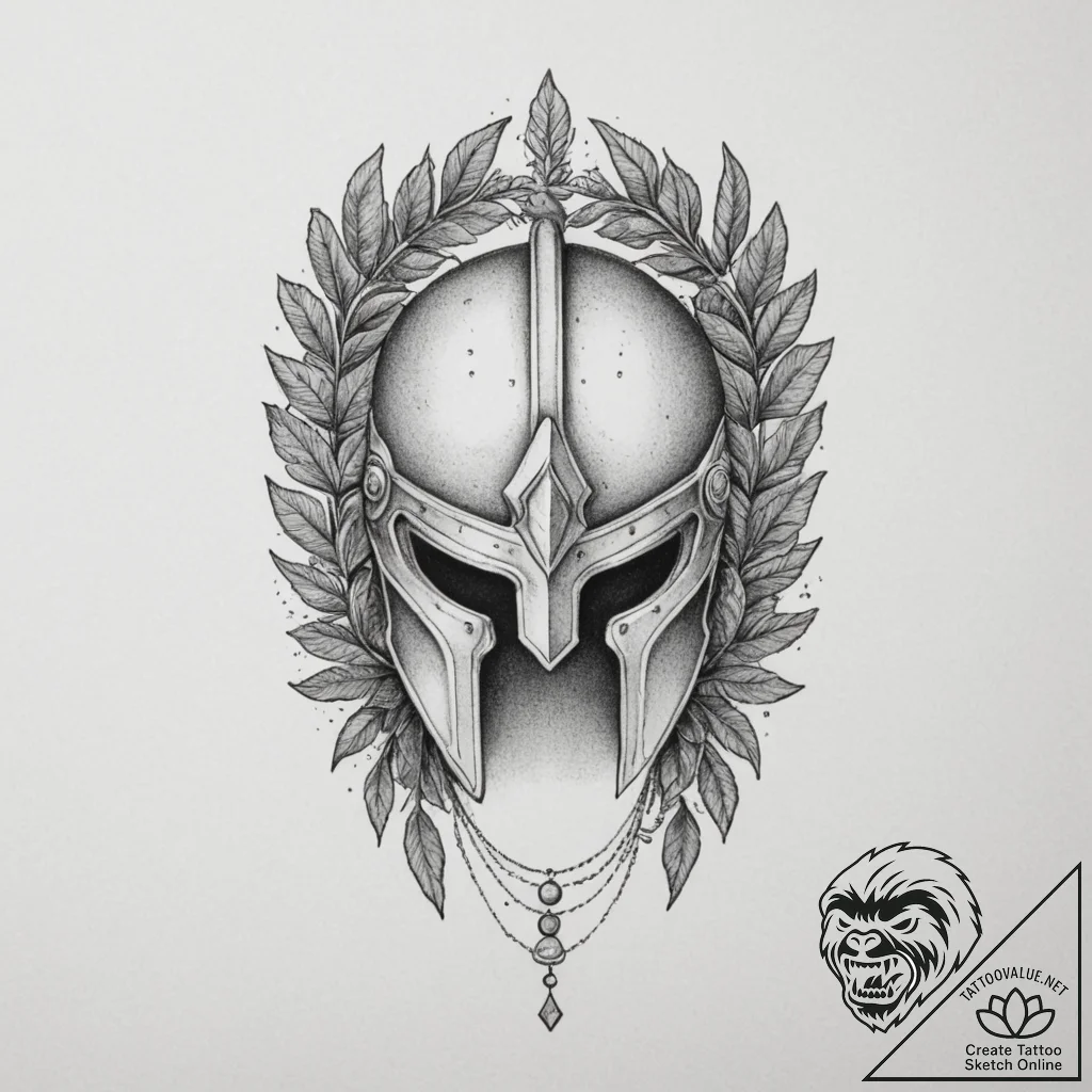 Tattoo design a spartan helmet with a laurel... - tattoo sketch (№1754978032_0, 12.08.2025 05:53) — tattoovalue.net