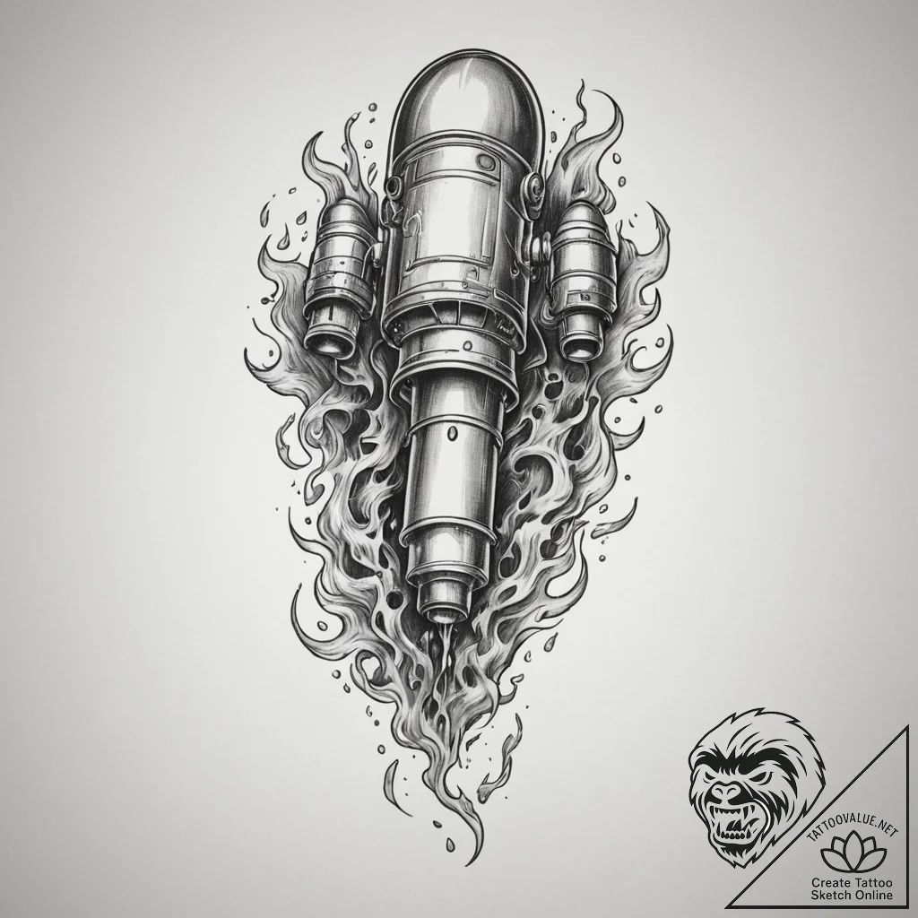 Tattoo design a stylized jetpack with flames... - tattoo sketch (№1754979037_0, 12.08.2025 06:10) — tattoovalue.net