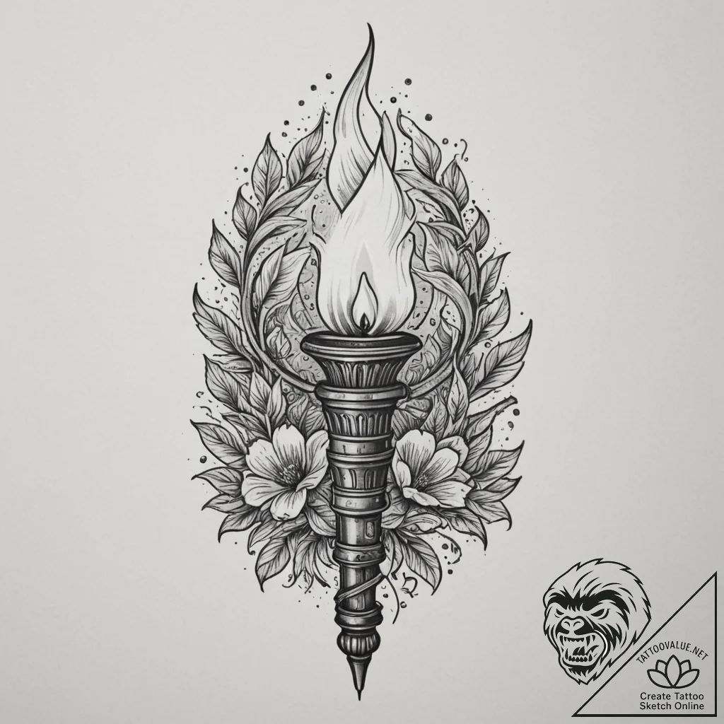 Torch, ink illustration for tattoo, muted col... - tattoo sketch (№1754979635_0, 12.08.2025 06:20) — tattoovalue.net
