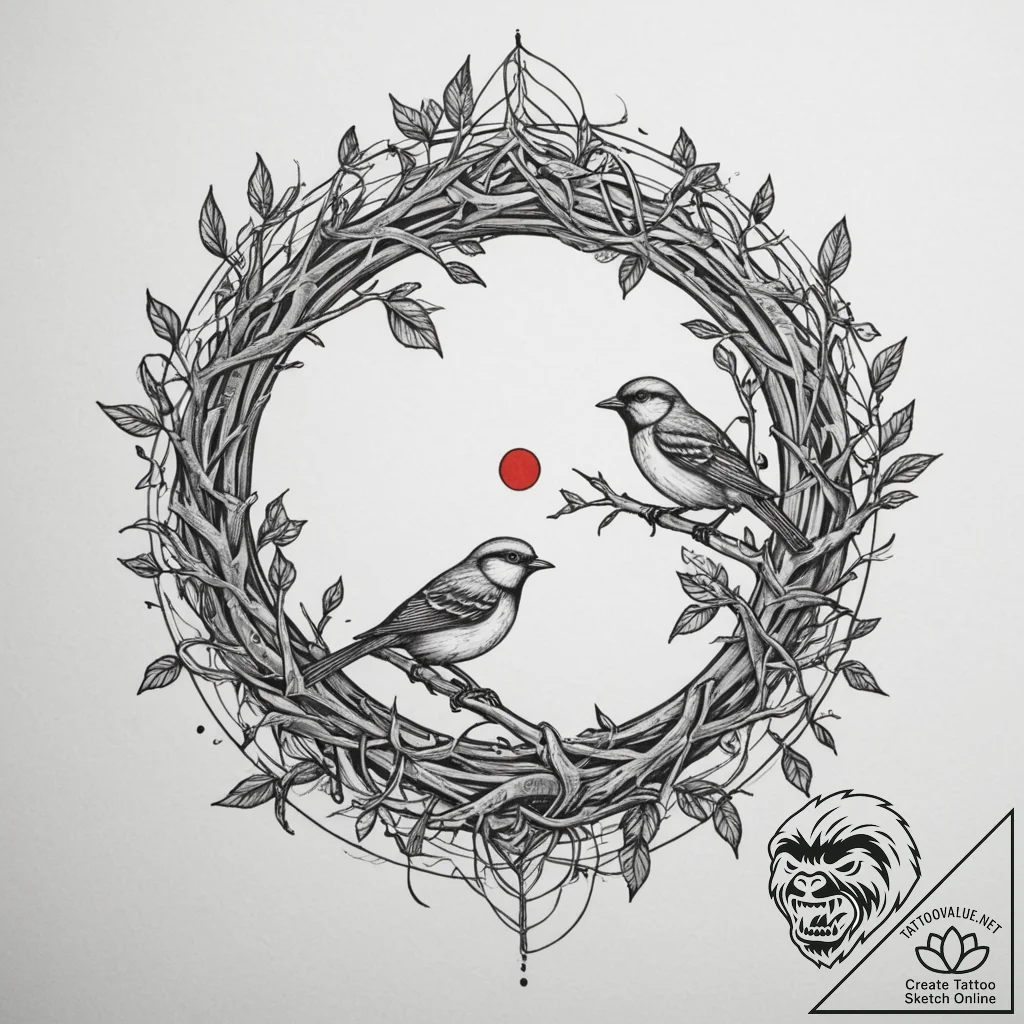 Tattoo design a tree branch with two birds' n... - tattoo sketch (№1754980832_0, 12.08.2025 06:40) — tattoovalue.net