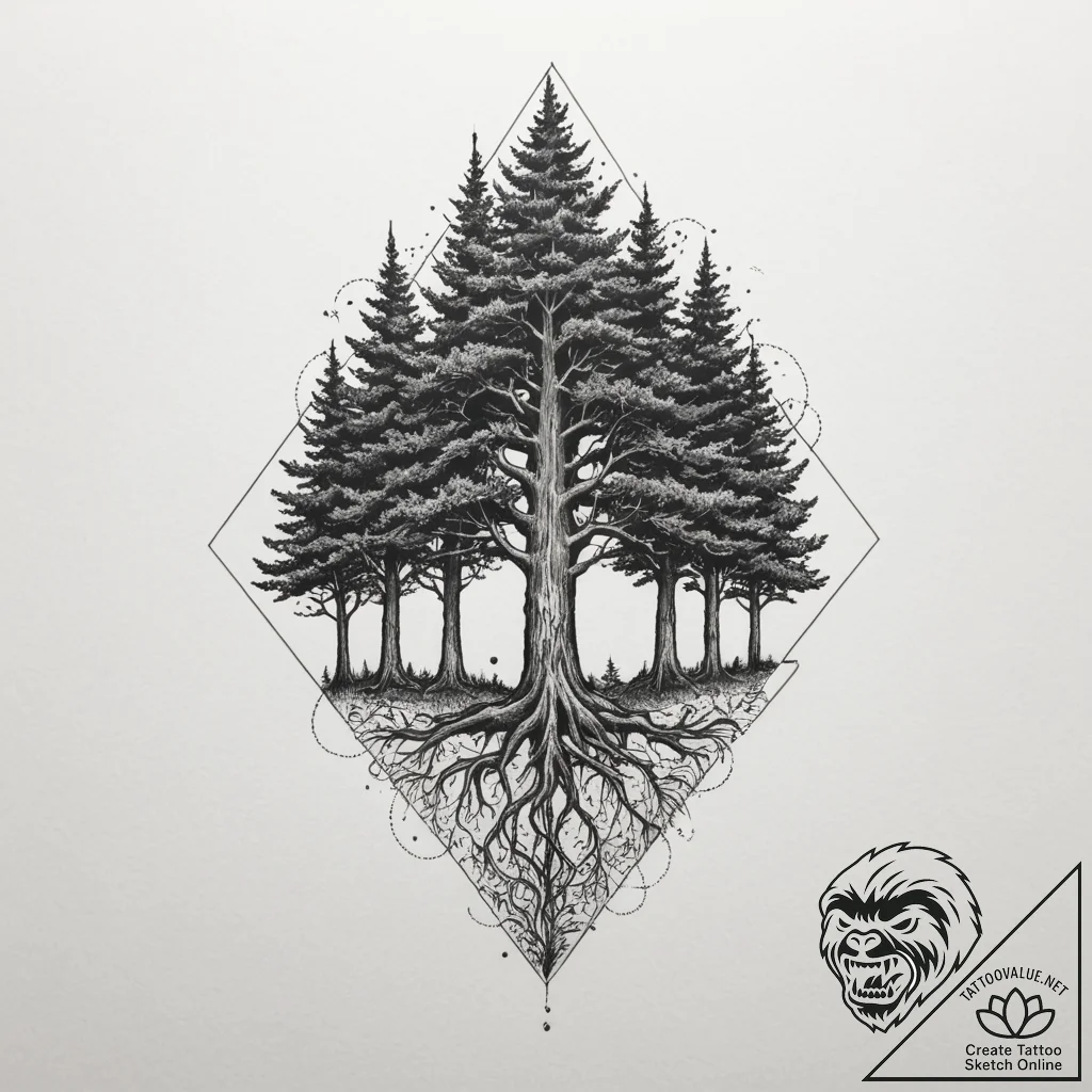 Tattoo design a forest of varied trees, each... - tattoo sketch (№1754981031_0, 12.08.2025 06:43) — tattoovalue.net