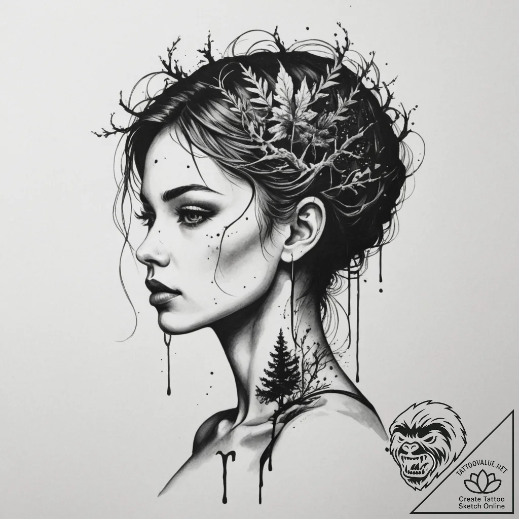 A human silhouette filled with a forest, tatt... - tattoo sketch (№1754981230_0, 12.08.2025 06:47) — tattoovalue.net