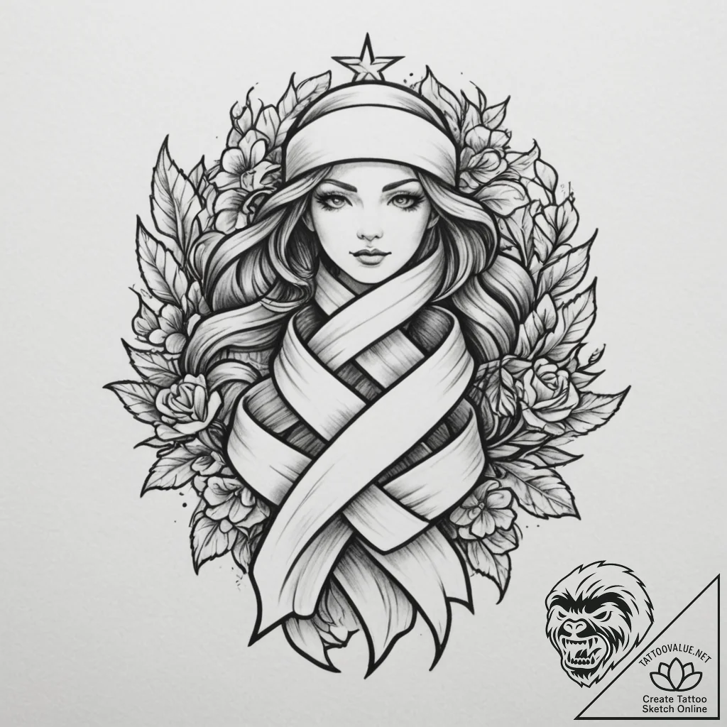 Tattoo design a flowing scarf or ribbon, symb... - tattoo sketch (№1754982216_0, 12.08.2025 07:03) — tattoovalue.net