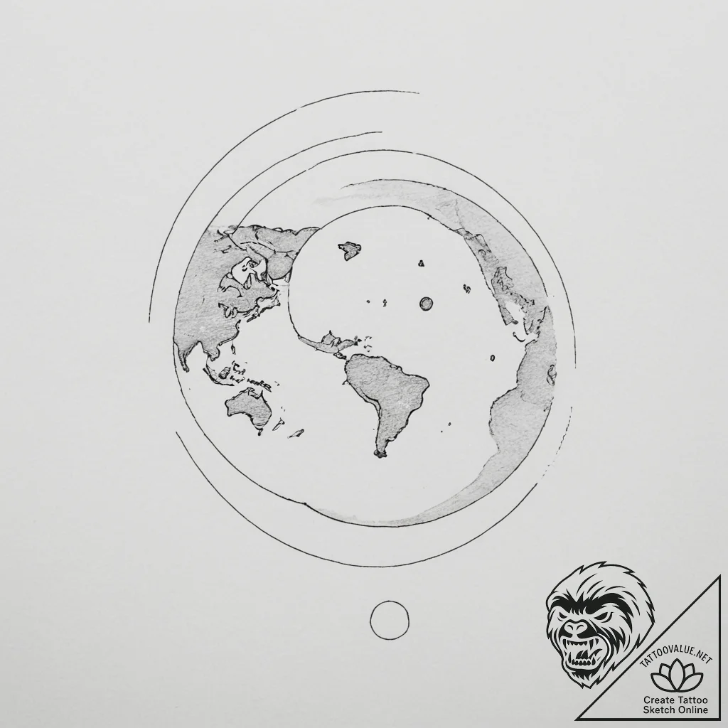 Tattoo sketch a subtle outline of the earth a... - tattoo sketch (№1754983399_0, 12.08.2025 07:23) — tattoovalue.net