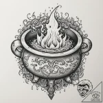 Tattoo sketch a bubbling cauldron with game c… – tattoo sketch (№1754983597_0, 12.08.2025 07:26) — tattoovalue.net