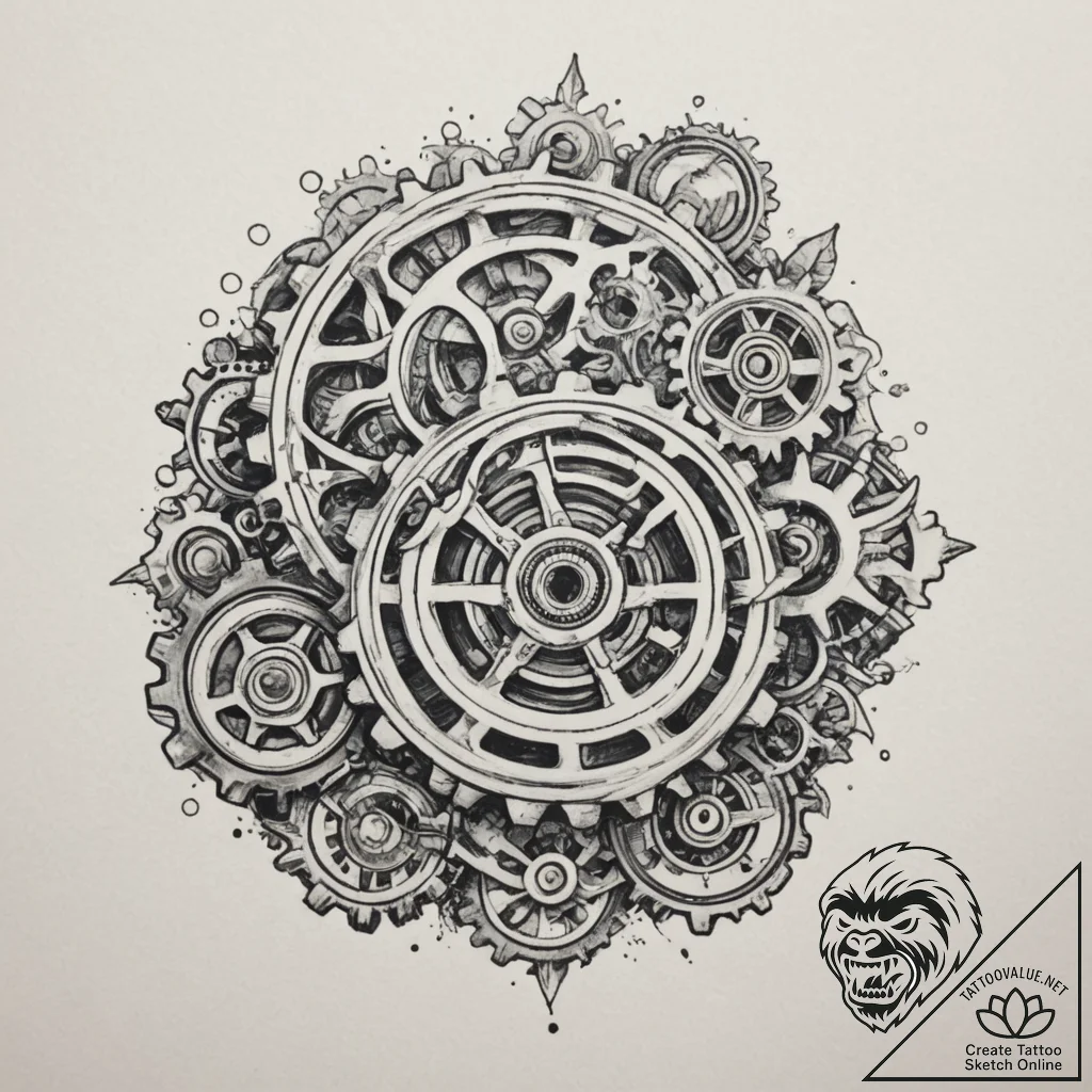 Gears, tattoo drawing outline, muted color pa... - tattoo sketch (№1754984585_0, 12.08.2025 07:43) — tattoovalue.net