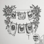 A person hanging laundry on a clothesline on… – tattoo sketch (№1754985178_0, 12.08.2025 07:52) — tattoovalue.net
