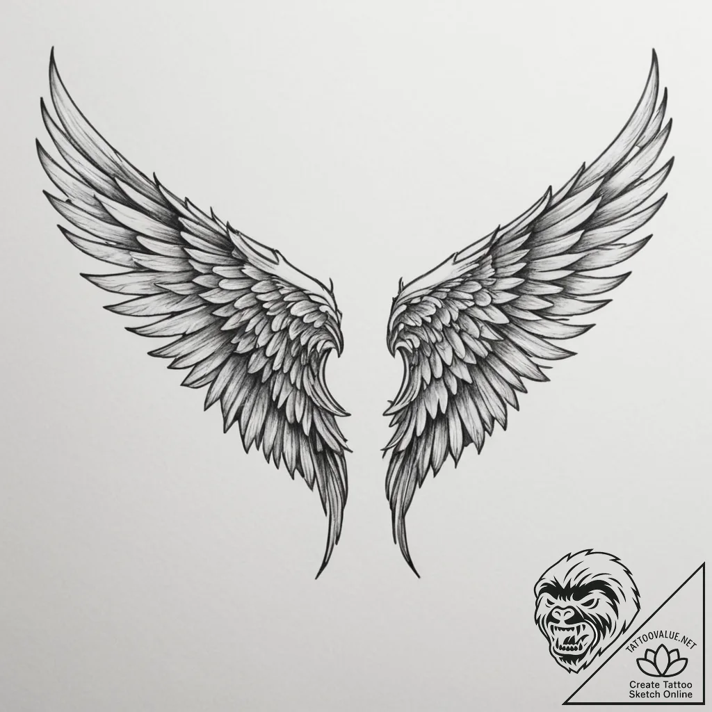 Tattoo sketch a pair of wings unfurled, symbo... - tattoo sketch (№1754985770_0, 12.08.2025 08:02) — tattoovalue.net