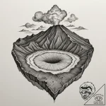 A view of a volcanic crater from the rim., ta… – tattoo sketch (№1754988149_0, 12.08.2025 08:42) — tattoovalue.net