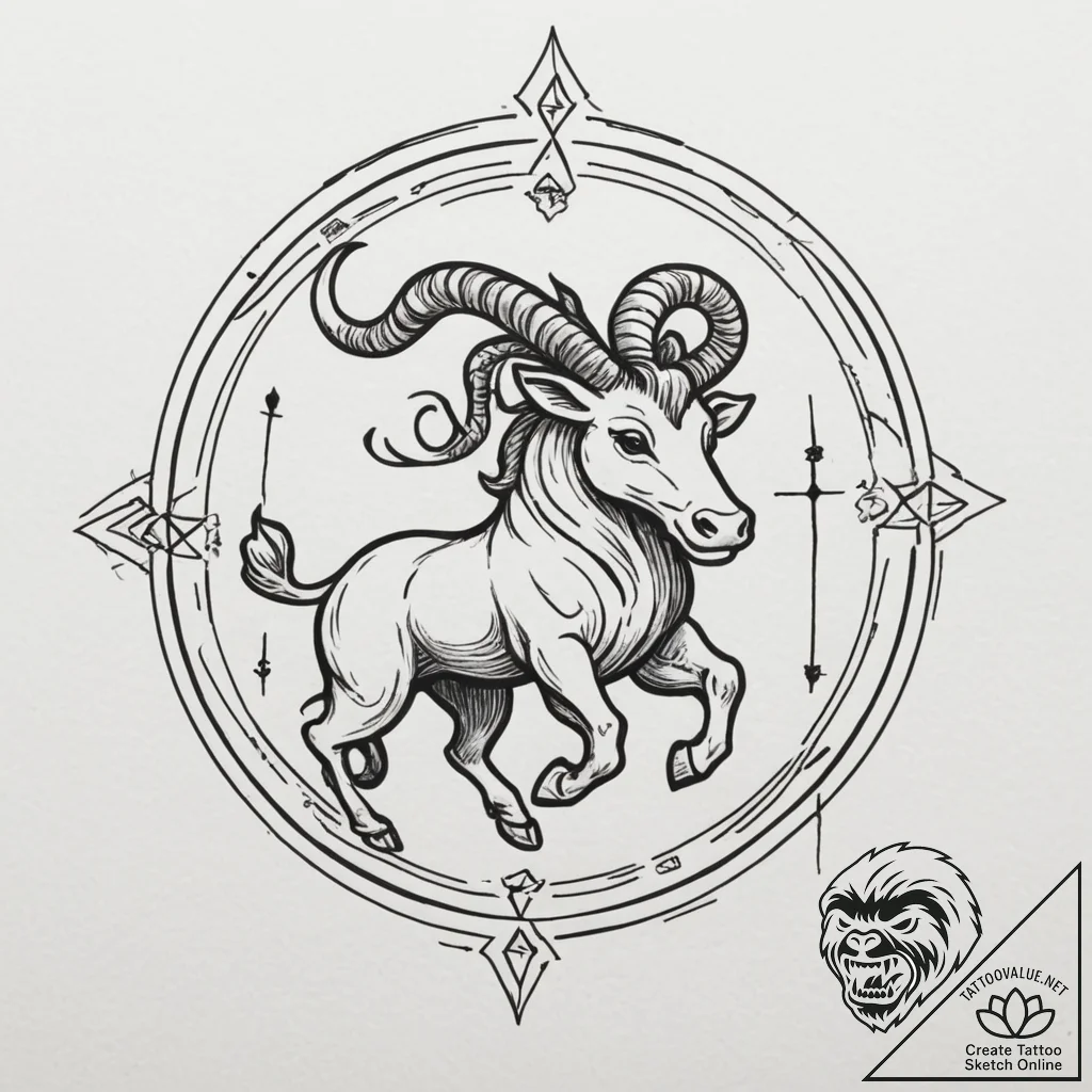 Tattoo design a zodiac animal in a dynamic po... - tattoo sketch (№1754988942_0, 12.08.2025 08:55) — tattoovalue.net