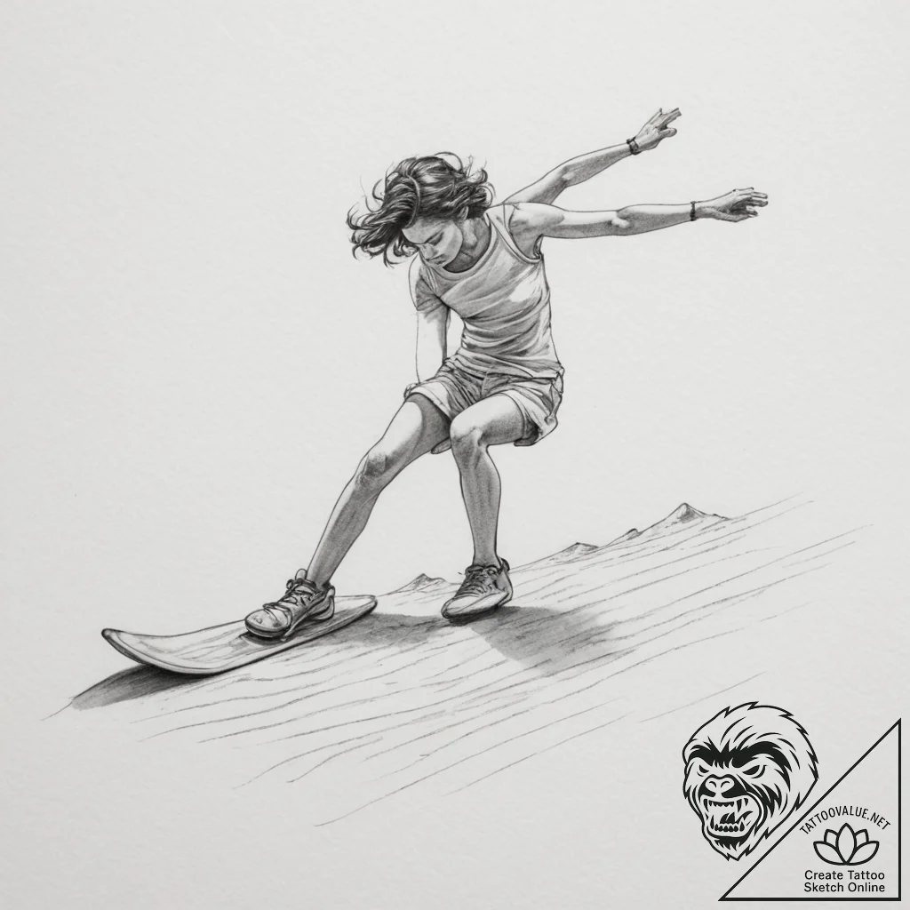 A person sandboarding down a large dune., art... - tattoo sketch (№1754990724_0, 12.08.2025 09:25) — tattoovalue.net