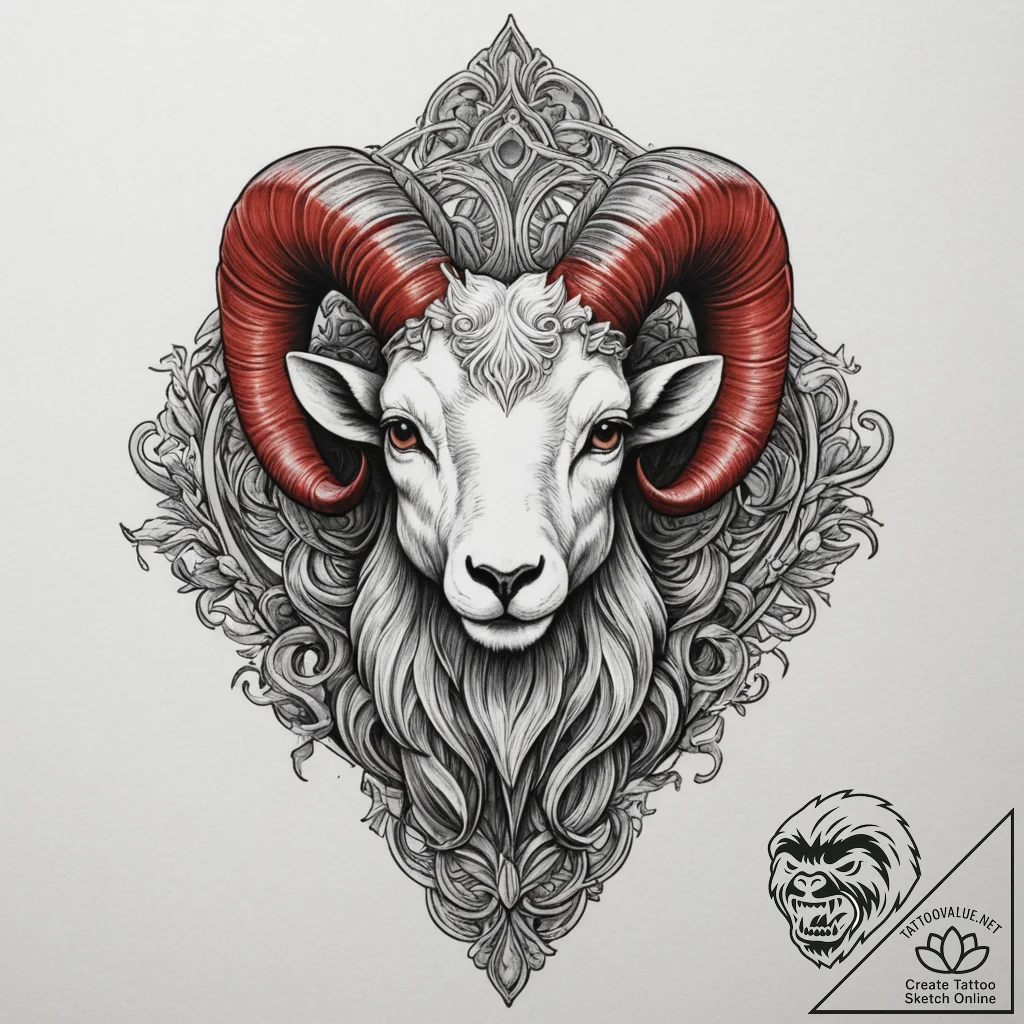 Tattoo sketch a stylized ram's head, with a f... - tattoo sketch (№1754990923_0, 12.08.2025 09:28) — tattoovalue.net